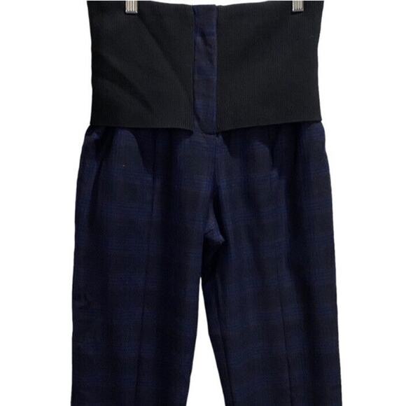Tibi Designer Womens Blue Wool Plaid Pants, High-Rise, Black Lining, New Sz 6 - Picture 4 of 10